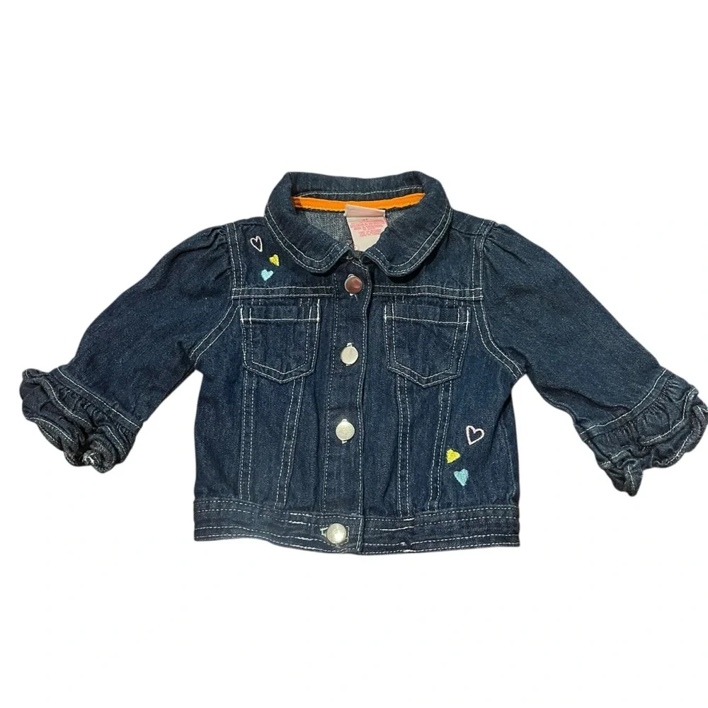 Nannette Kids Girl's‎ 3T Denim Jacket Button Up Ruffle Sleeve Unicorn Hearts
